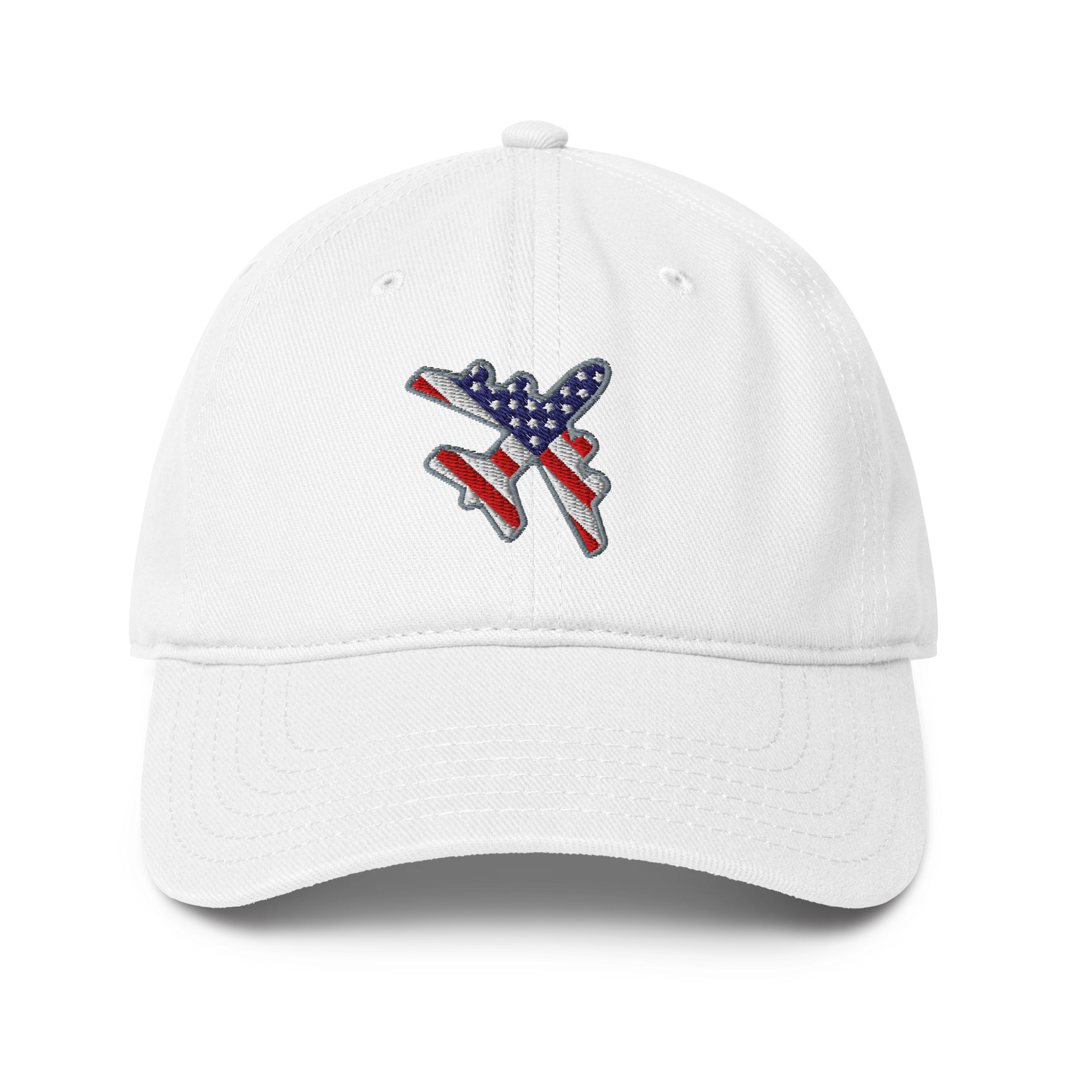 USA Flag aviation baseball cap with adjustable strap and pre-curved visor
