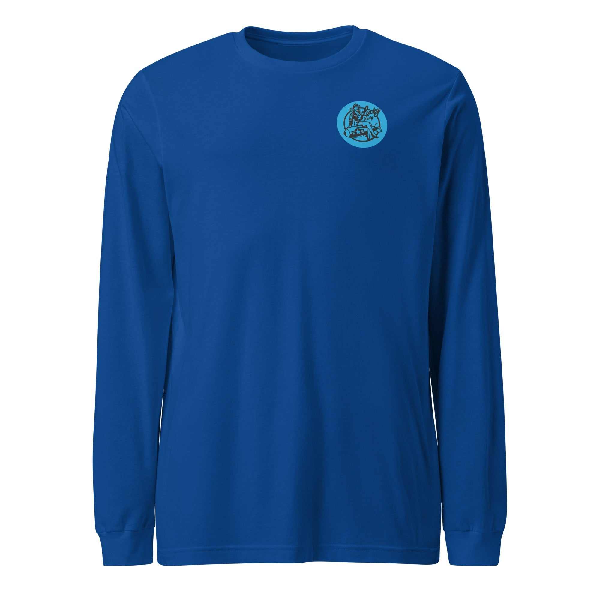 Lucky Lady Front Logo &amp; Large Back Unisex Long Sleeve Tee - Prop and Piston