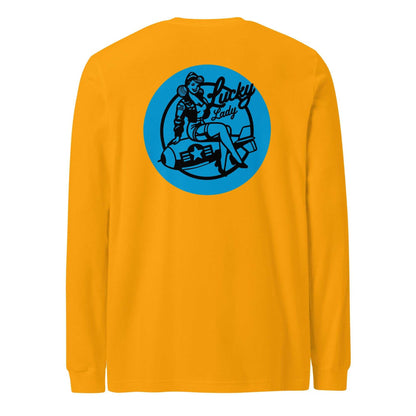 Lucky Lady Front Logo &amp; Large Back Unisex Long Sleeve Tee - Prop and Piston
