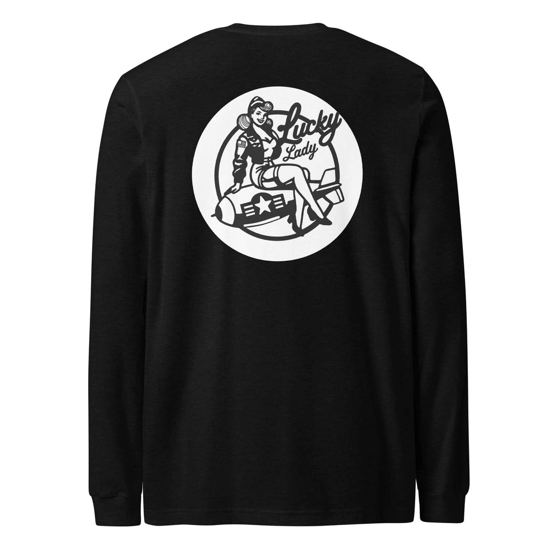 Lucky Lady Front Logo & Large Back Unisex Long Sleeve Tee - Prop and Piston