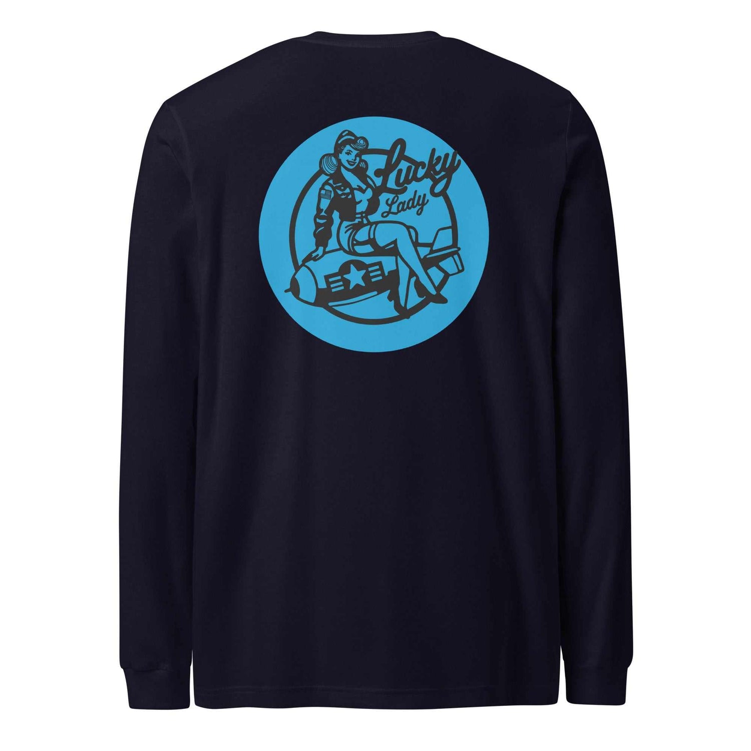Lucky Lady Front Logo &amp; Large Back Unisex Long Sleeve Tee - Prop and Piston