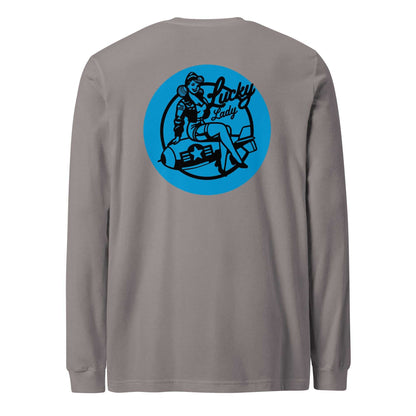 Lucky Lady Front Logo &amp; Large Back Unisex Long Sleeve Tee - Prop and Piston