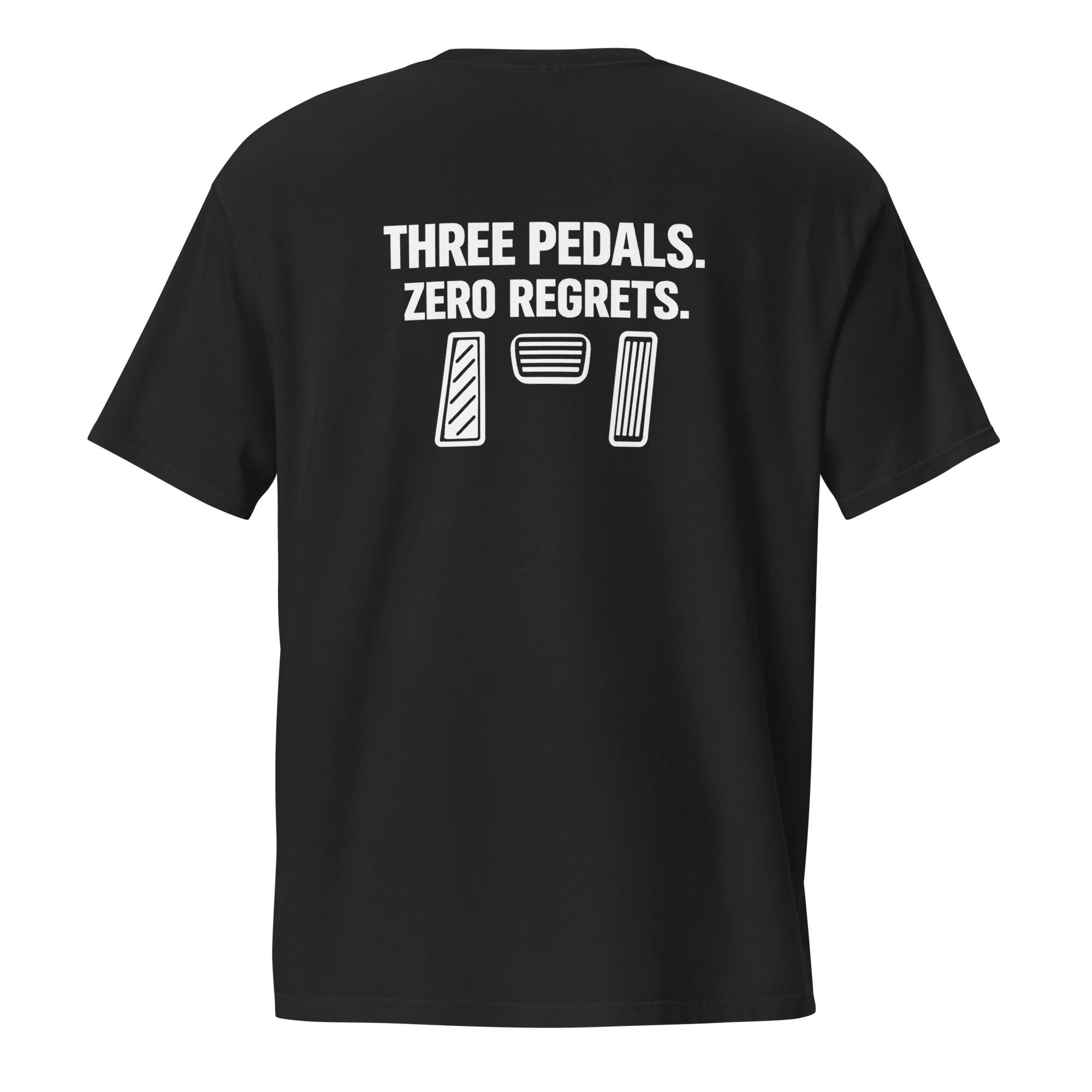 Back view of a black manual transmission t-shirt with the text &