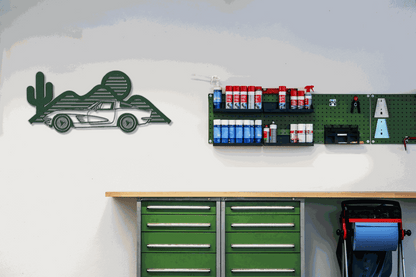 Custom Corvette Silhouette Metal Art – Personalized Corvette Wall Decor, LED-Ready, Powder-Coated Steel, Car Lover Gift