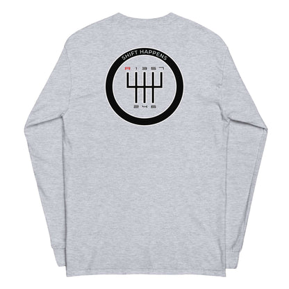 Shift Happens Long Sleeve T-Shirt in sport grey with gear shift graphic and ribbed cuffs