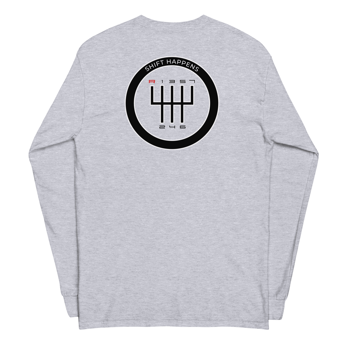 Men's Shift Happens Long Sleeve T-Shirt in classic fit with rib cuffs and 100% cotton material