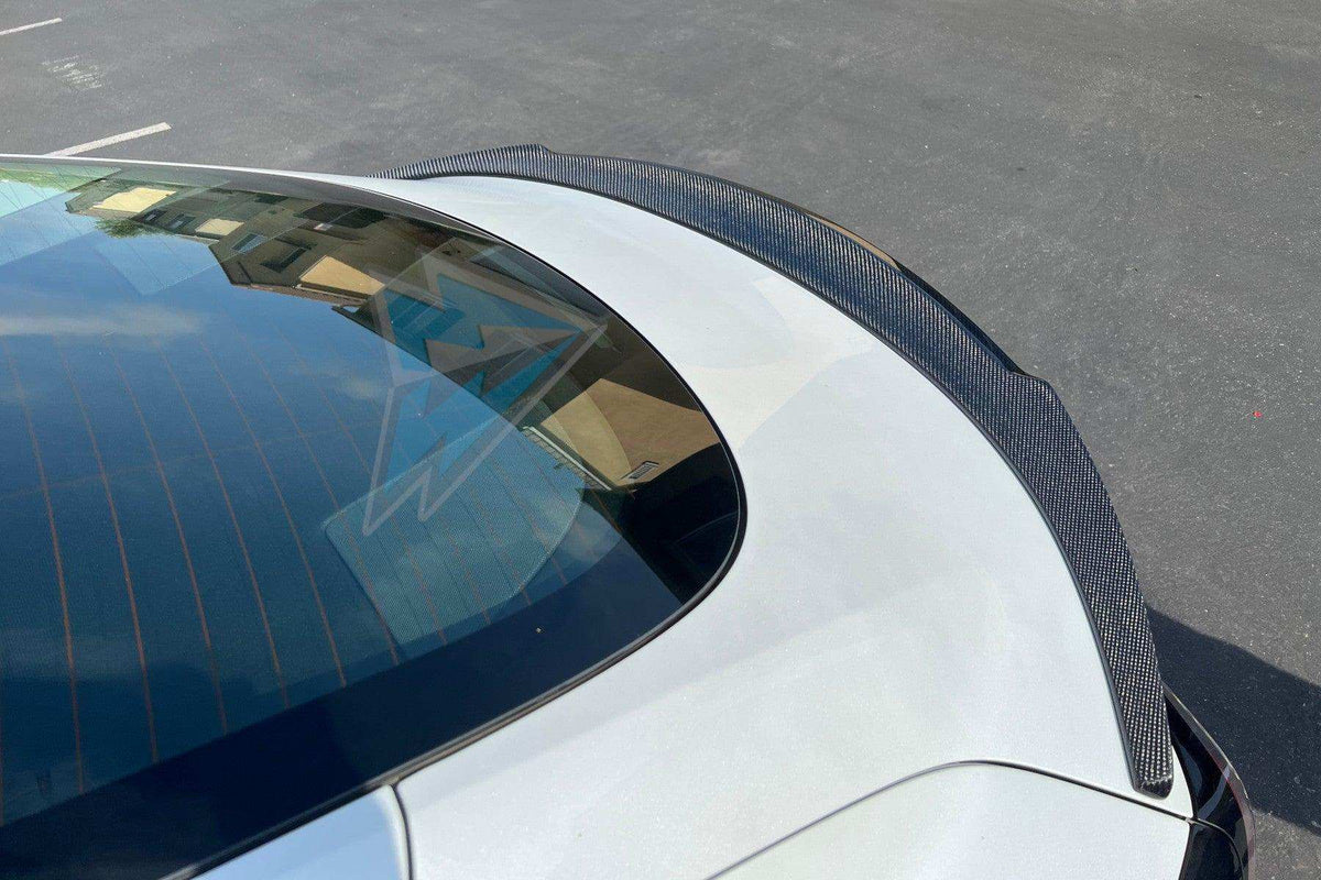 FYBR Tesla Model 3 RS genuine carbon fiber trunk spoiler with UV resistant gloss finish for aerodynamic styling