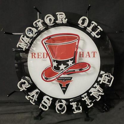 Motor Oil Gasoline Red Hats Neon Signs Light - Prop and Piston