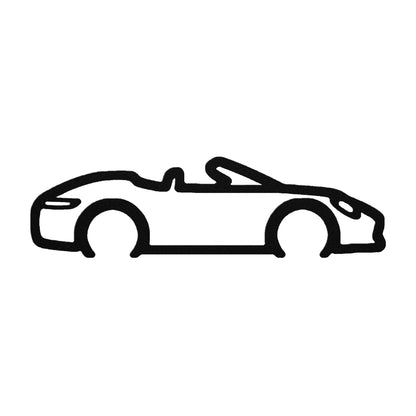Automotive metal wall art featuring a powder-coated steel convertible silhouette in black