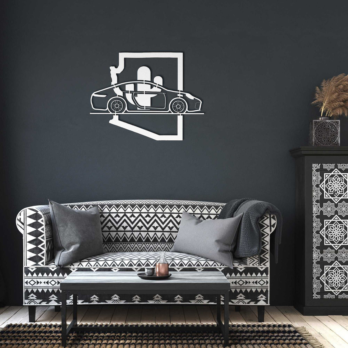 Nine Eleven Arizona cactus wall art made of durable powder-coated steel in desert and motorsport style
