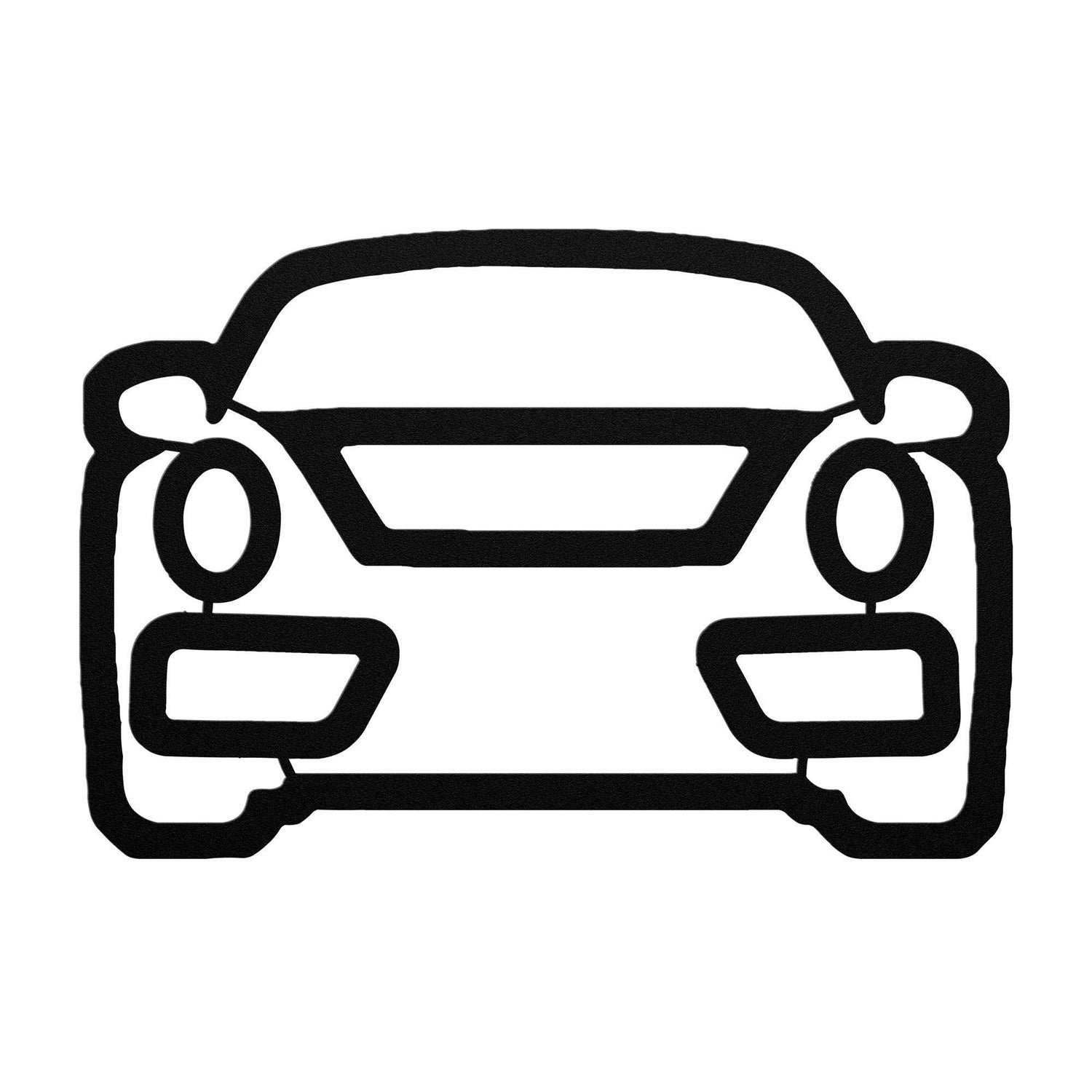 Minimalist black metal wall art of a car front silhouette for modern decor