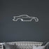 Minimalist metal wall art silhouette of a car in white powder-coated steel on dark wall