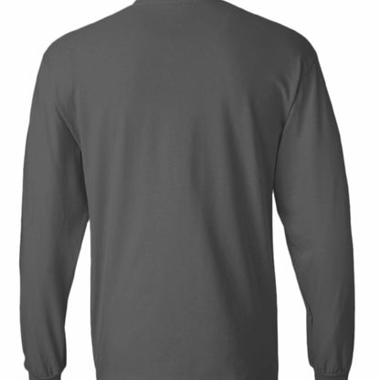 Motor Works long sleeve t-shirt for car lovers, solid gray, back view, casual automotive style