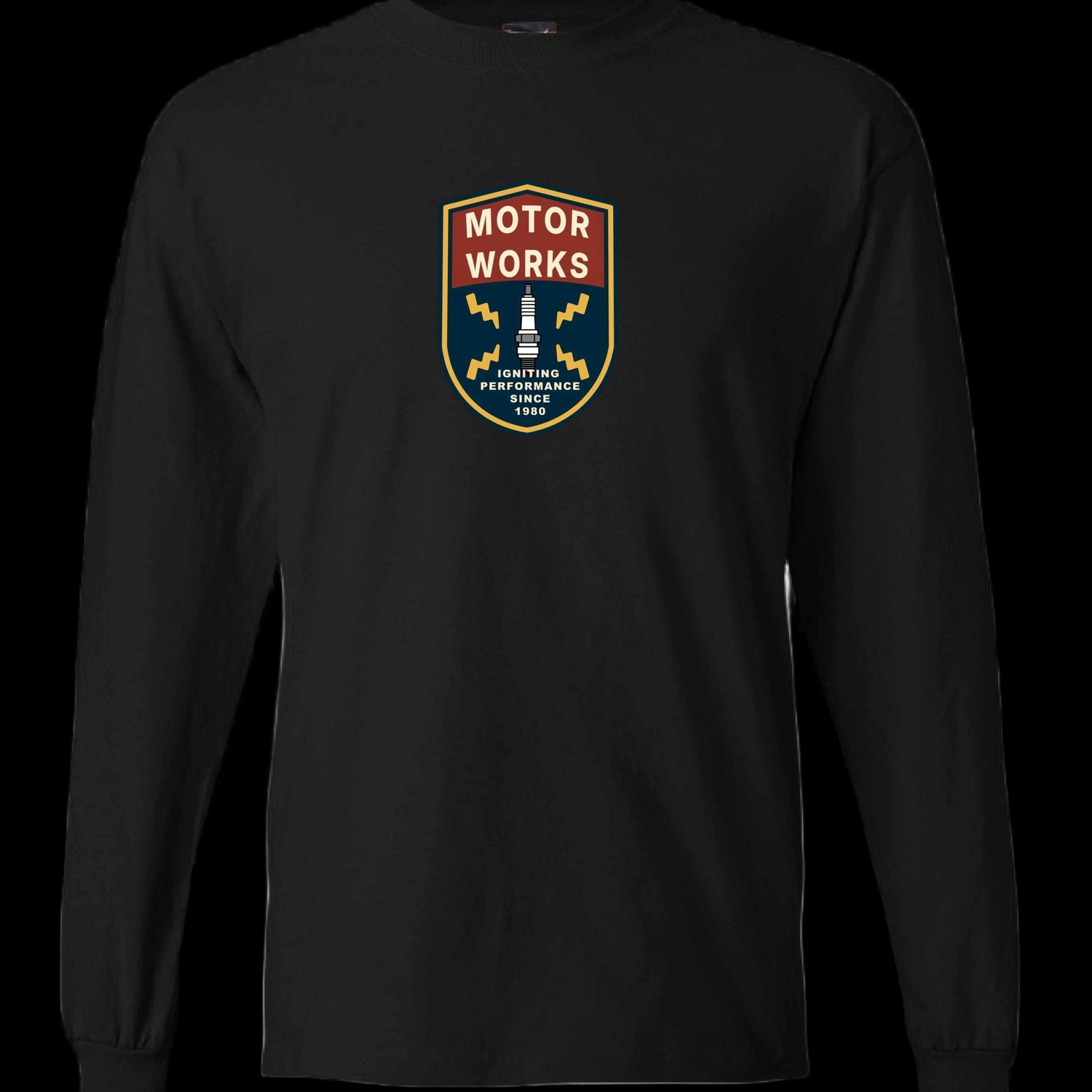Motor Works long sleeve T-Shirt black retro garage style for car lovers