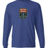 Motor Works long sleeve t-shirt for car lovers with retro garage style logo on blue cotton fabric