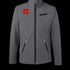 Gray jacket with a red logo on a white background
