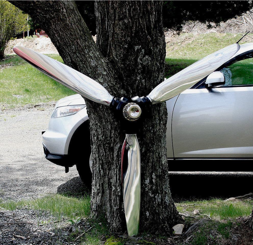 airplane propeller High polished 3-bladed McCauley aluminum metal airplane propeller wall sculpture with black and chrome finish