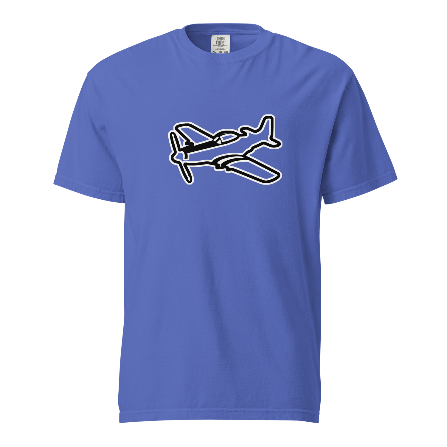 P51 Black and White unisex heavyweight tee with airplane graphic, 100% ring-spun cotton, breathable and durable design