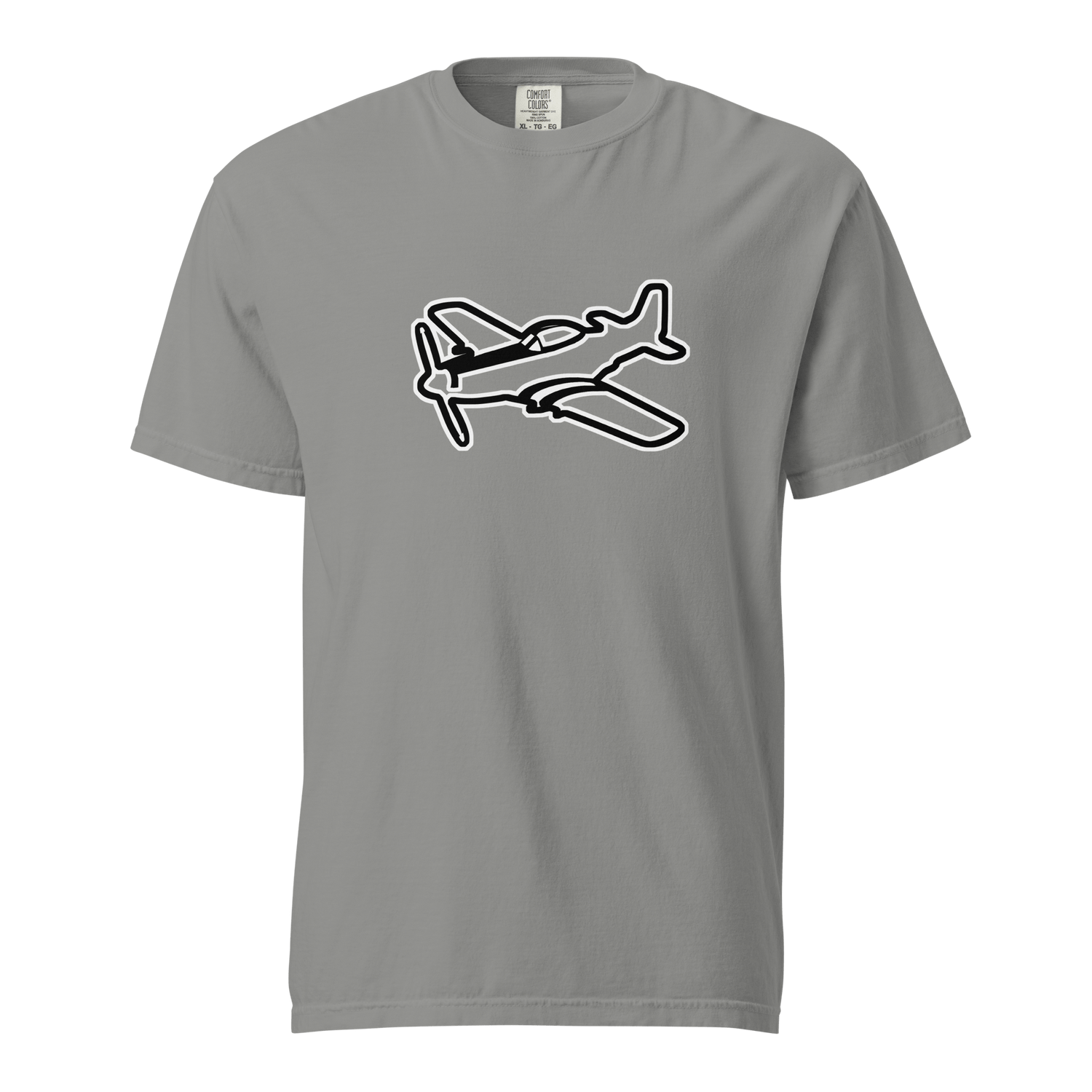 P51 Black and White unisex heavyweight cotton t-shirt with airplane graphic and relaxed fit