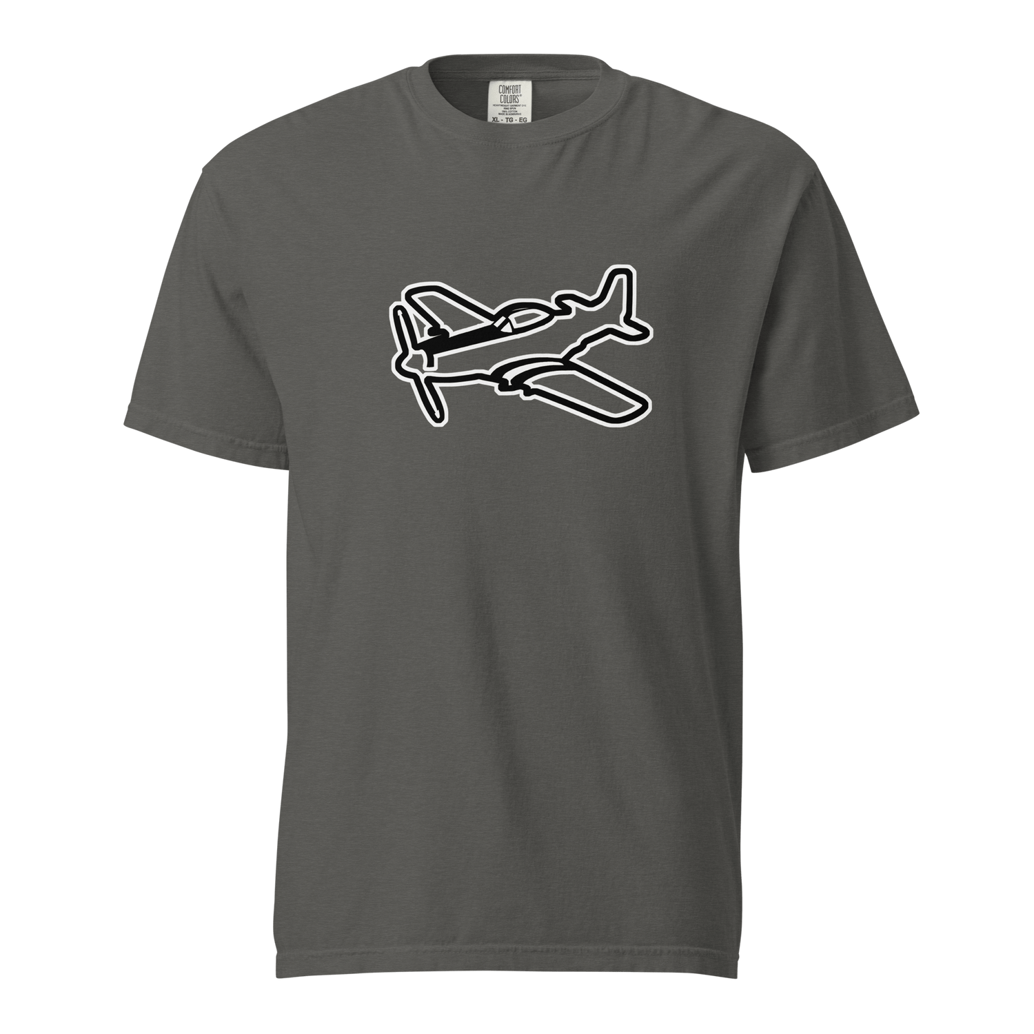 P51 Black and White unisex heavyweight cotton t-shirt with airplane graphic and relaxed fit