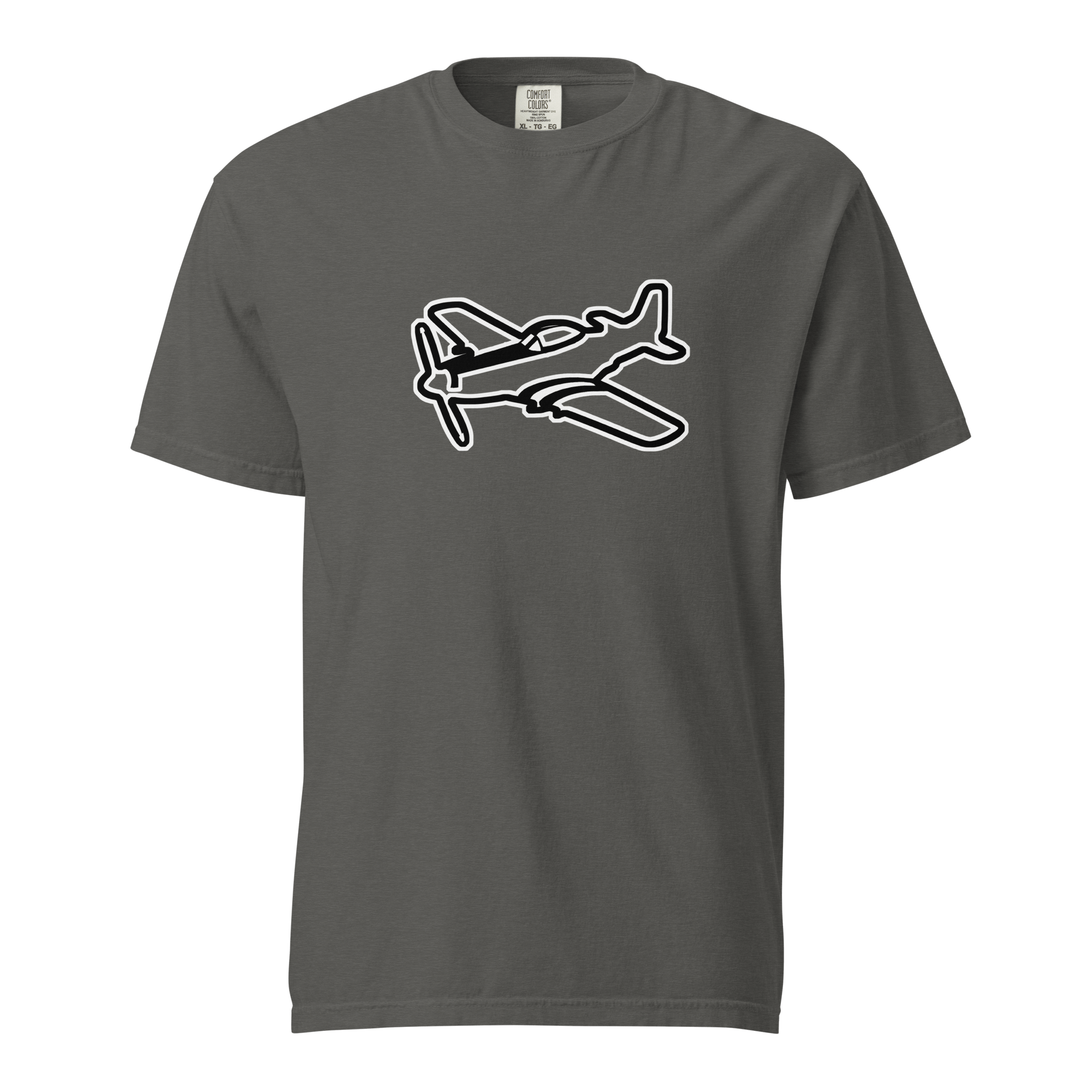 P51 Black and White unisex heavyweight cotton t-shirt with airplane graphic and relaxed fit