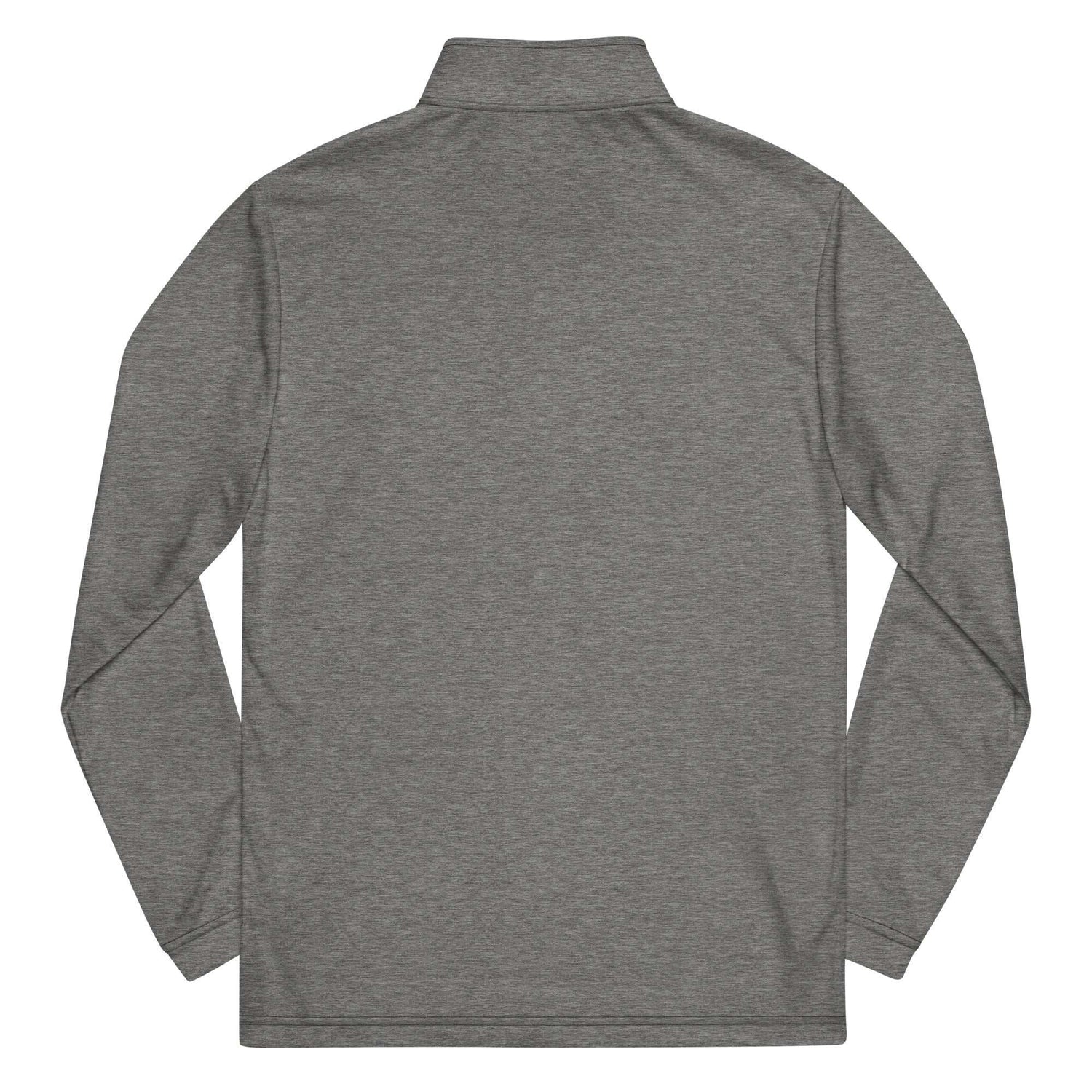 Back view of grey Pilot Quarter zip pullover made of 100% recycled polyester with sweat-wicking and UPF 50+ protection features