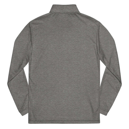 Back view of grey Pilot Quarter zip pullover made of 100% recycled polyester with sweat-wicking and UPF 50+ protection features