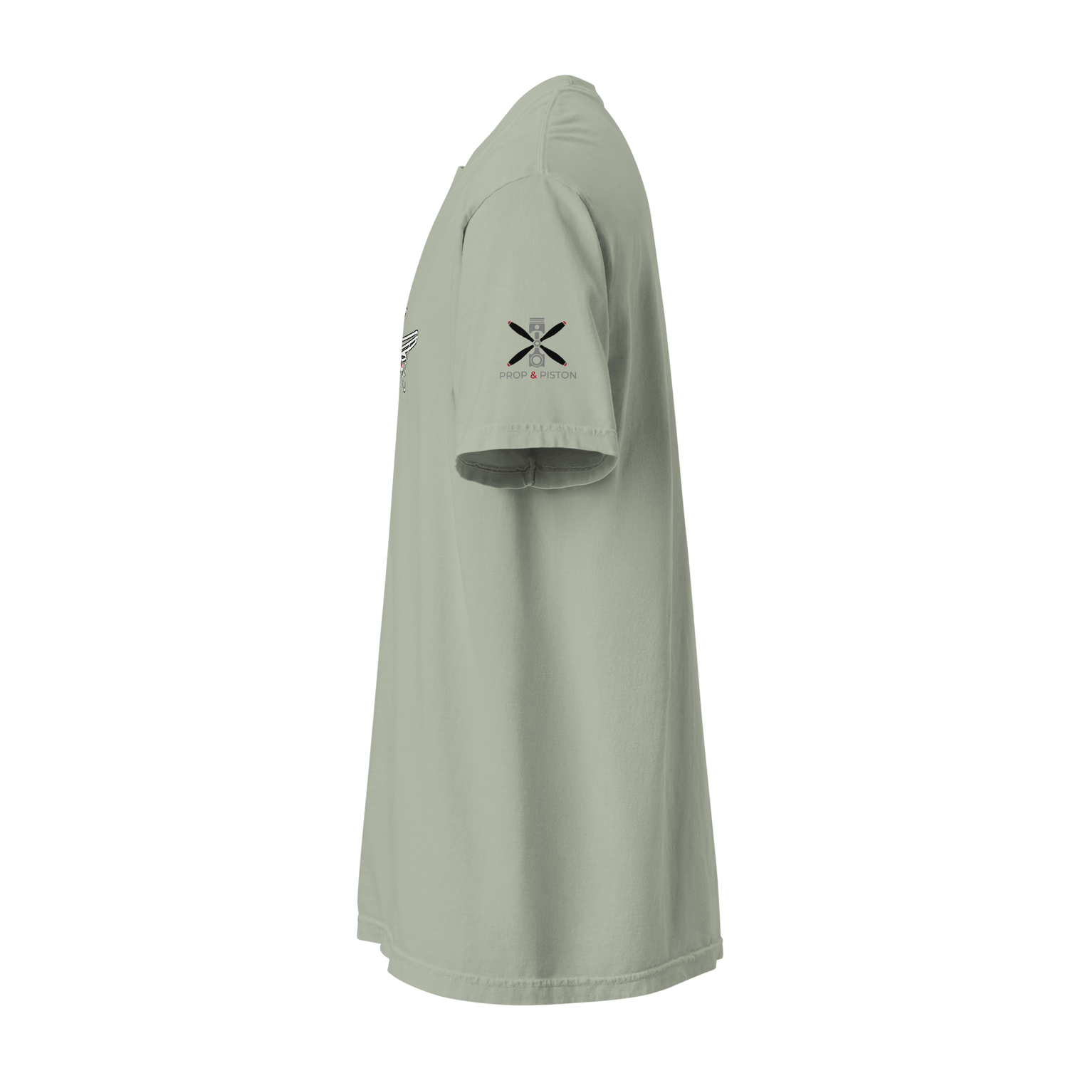 Side view of Plane 5 thick structured tee in light grey, made of 100% ring-spun cotton with a relaxed fit and garment-dyed finish.