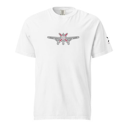 White Plane 5 thick structured tee with airplane graphic, 100% ring-spun cotton, heavyweight, relaxed fit, durable stitching