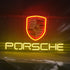 Porsche neon sign light with glass tube and metal grid backing for indoor use