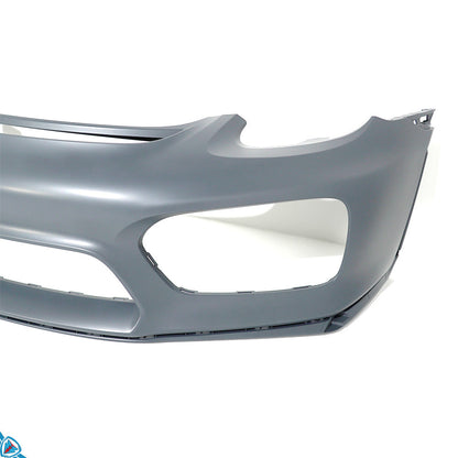 2013-2016 Porsche Boxster Cayman GT4 style front bumper conversion with LED DRLs on white car
