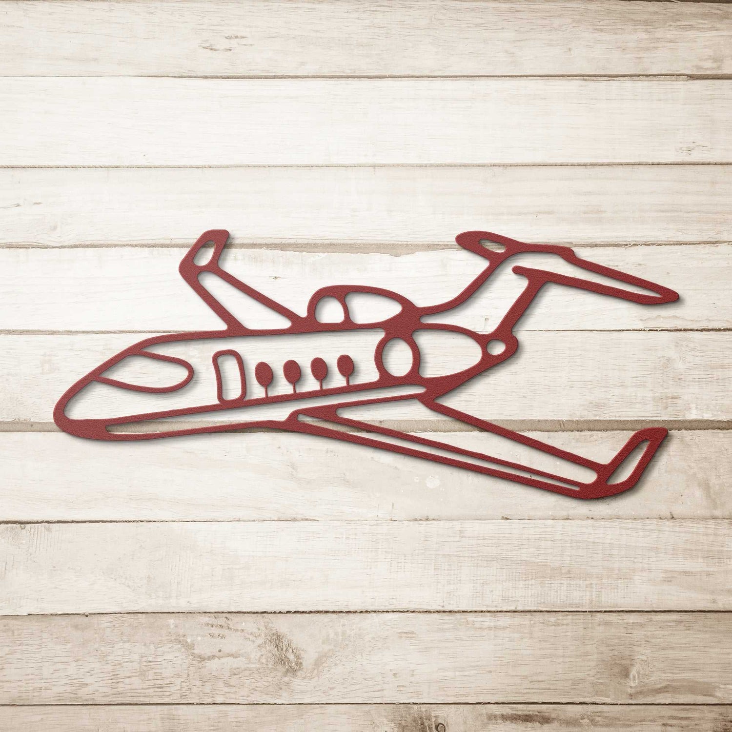 Elegant metal sign in red shaped like a private jet wall decor