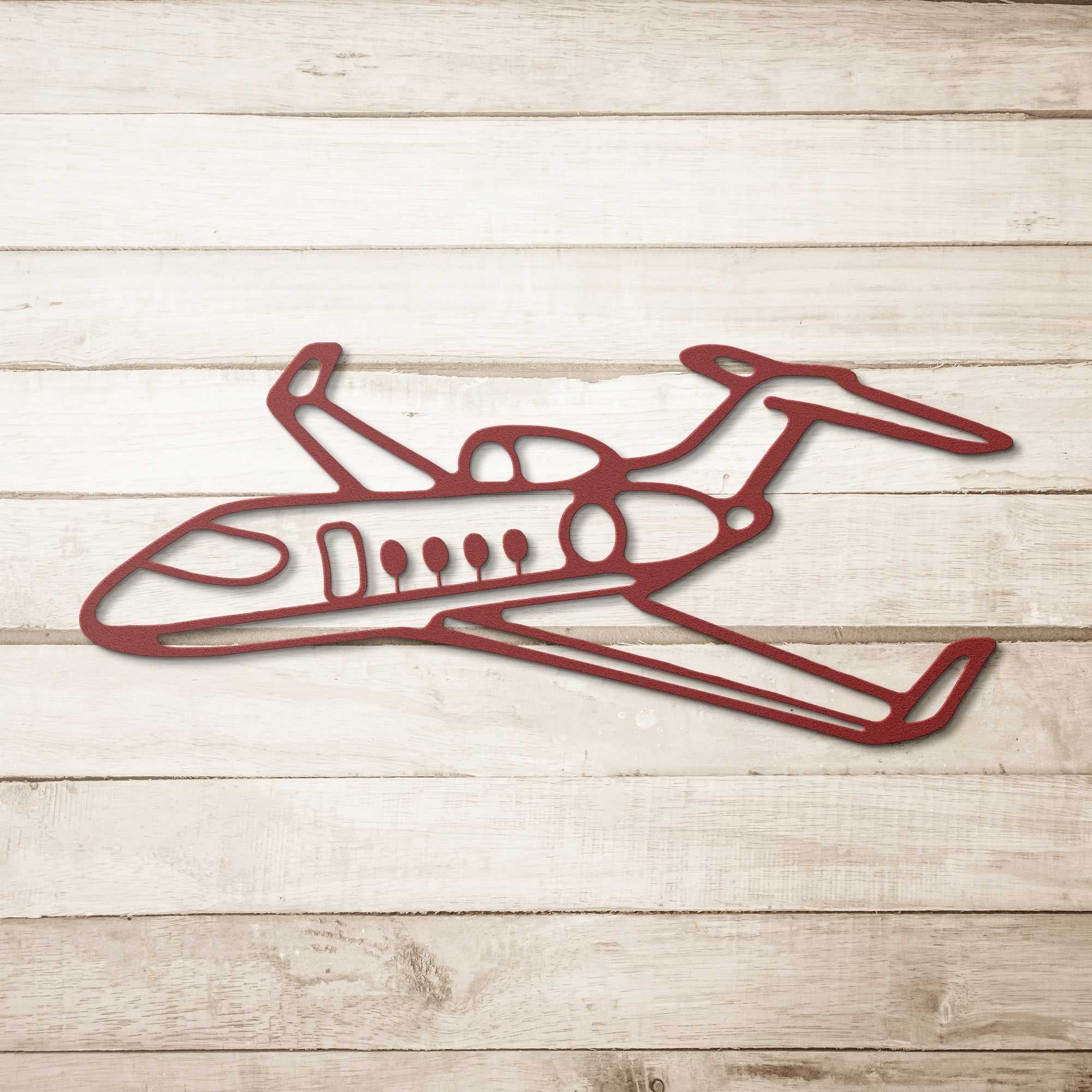 Elegant metal sign in red shaped like a private jet wall decor