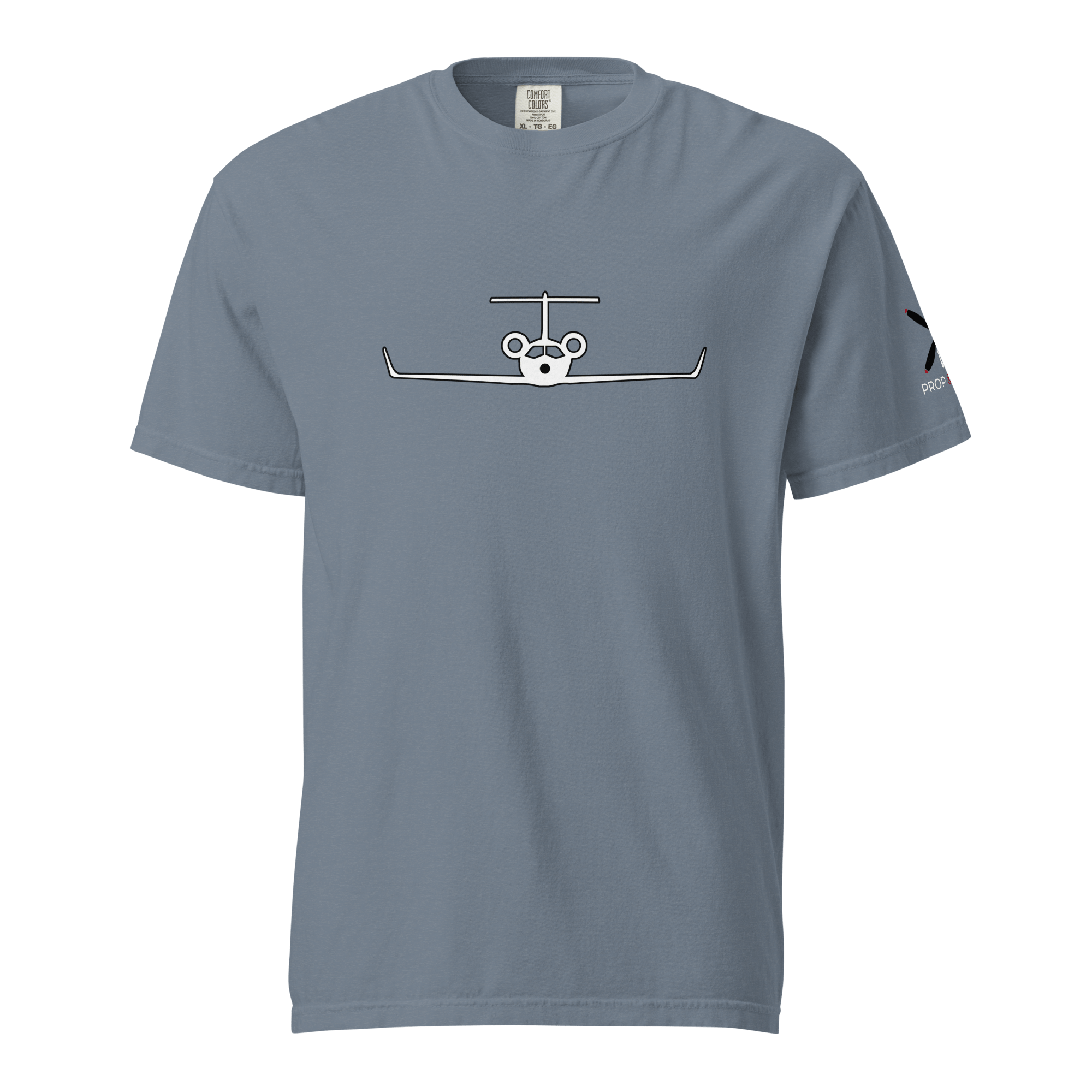 Unisex blue heavyweight cotton t-shirt with private jet graphic and relaxed fit