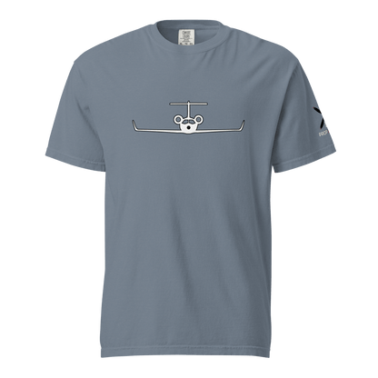 Unisex blue heavyweight cotton t-shirt with private jet graphic and relaxed fit