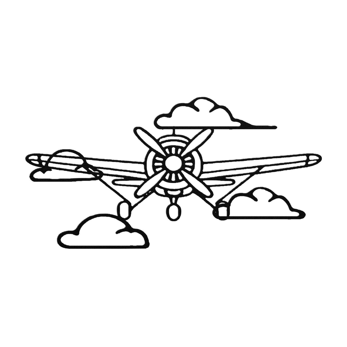 Vintage aviation metal wall art featuring a laser-cut airplane propeller and clouds, perfect decor for pilots and flight enthusiasts