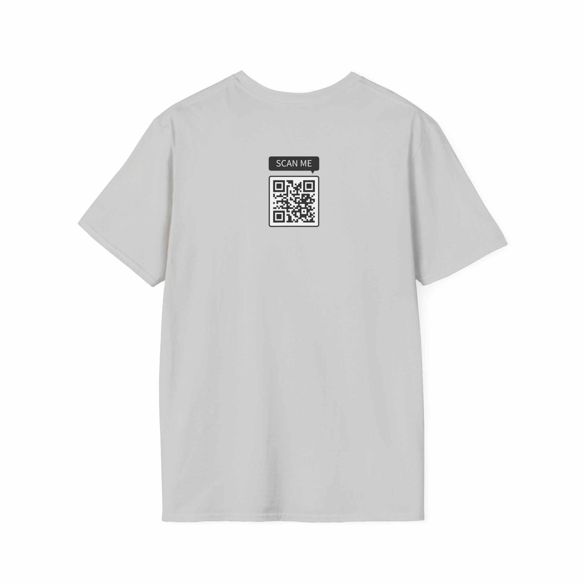 Unisex Prop and Piston T-Shirt softstyle white crew neck with QR code back design