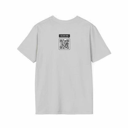 Unisex Prop and Piston T-Shirt softstyle white crew neck with QR code back design