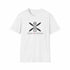 White unisex softstyle Prop and Piston T-Shirt with propeller and piston graphic on front