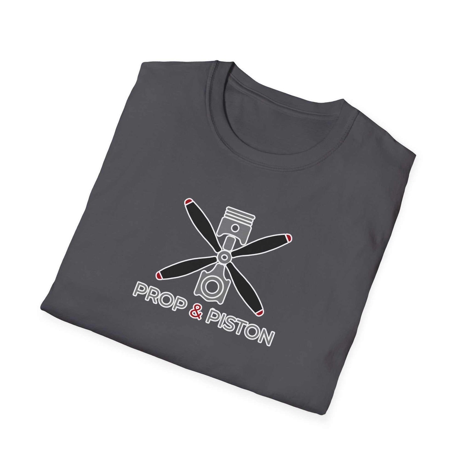 Prop and Piston T-Shirt softstyle unisex cotton crew neck tee with piston and propeller design