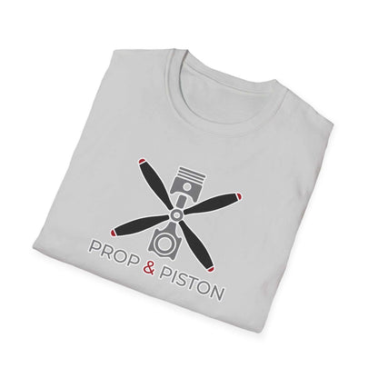 Prop and Piston T-Shirt unisex softstyle cotton crew neck tee with propeller and piston graphic