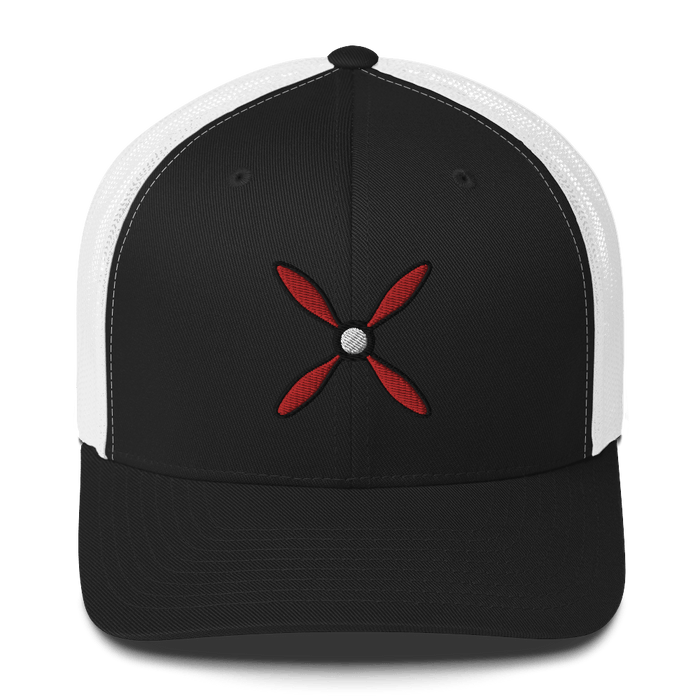 Aviation hat Prop and Piston embroidered six-panel trucker cap with mesh back and adjustable closure
