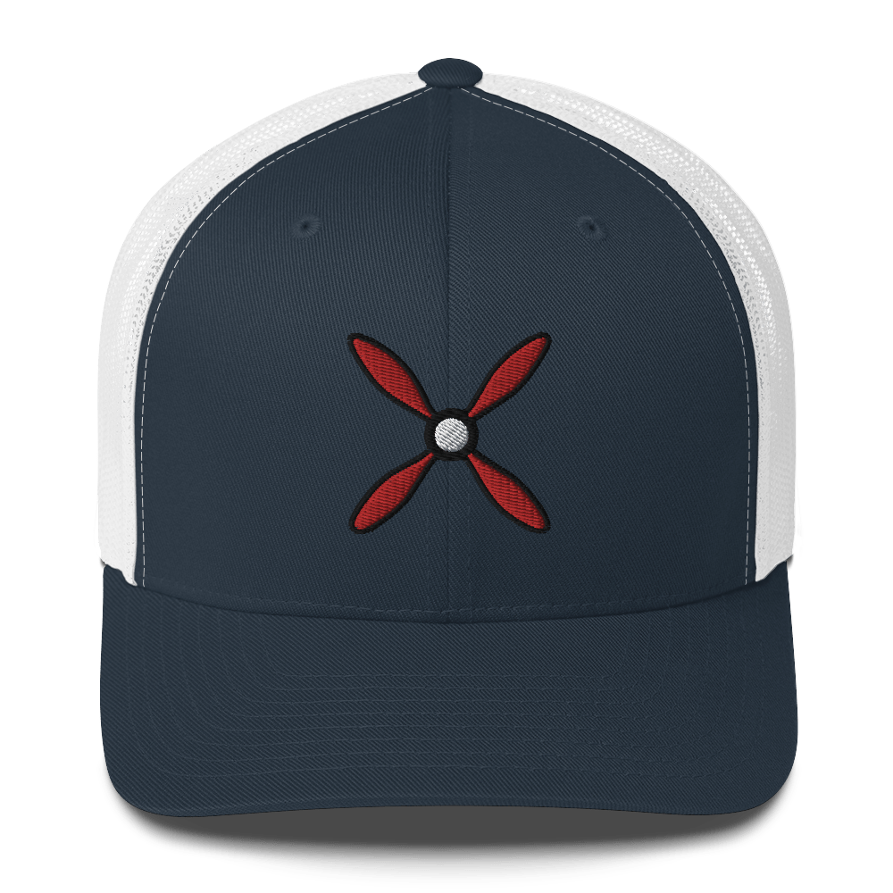 Aviation hat Prop and Piston embroidered five-panel trucker cap with mesh back and adjustable closure