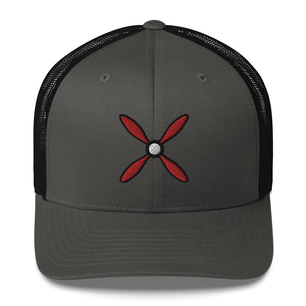 Aviation hat Prop and Piston embroidered trucker cap with mesh back and adjustable closure