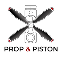 Logo of 'Prop & Piston' with a propeller and piston design on a white background.
