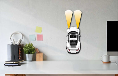 PCAR Headlights White metal sign wall art with car and headlights design above desk