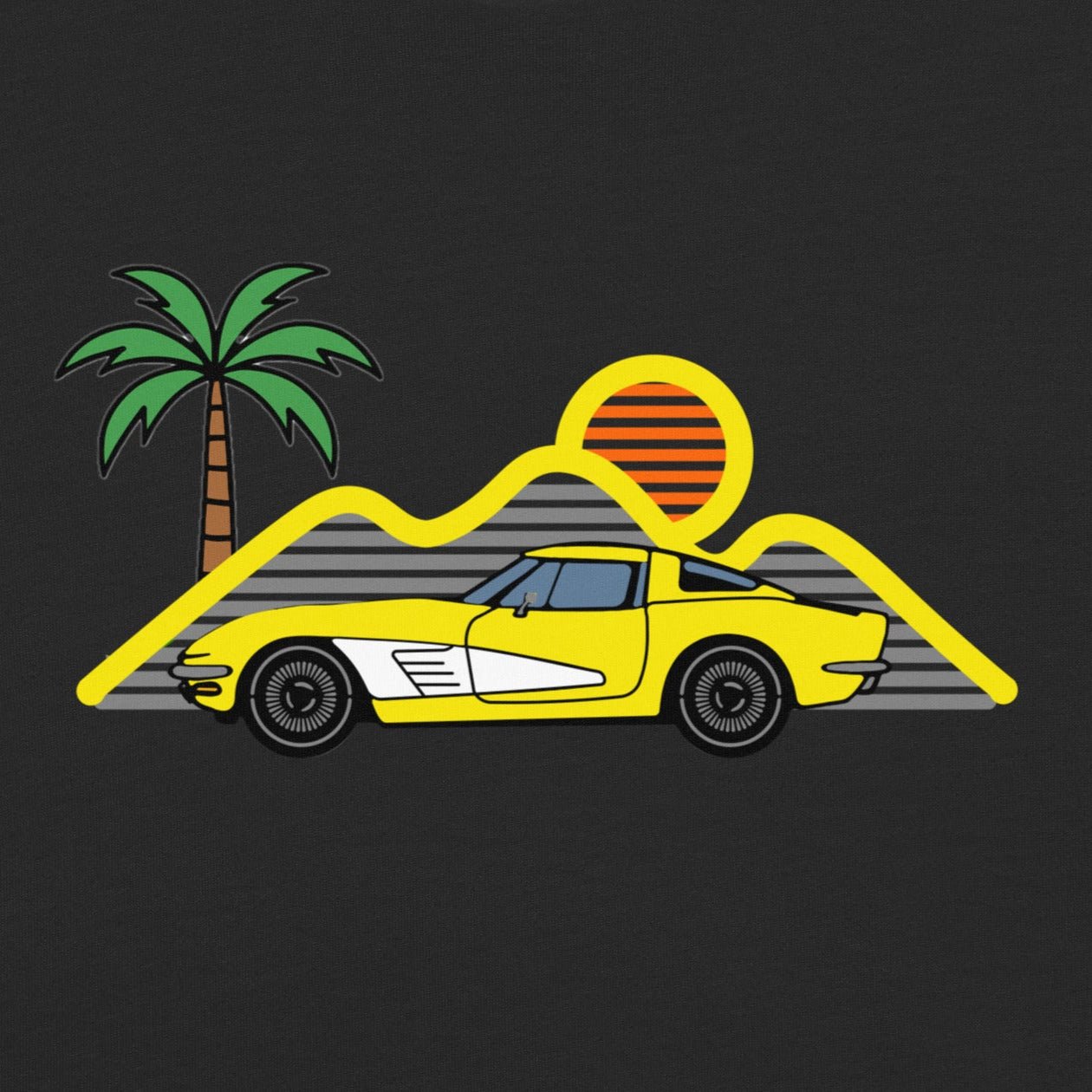 Retro classic Corvette t-shirt Vintage Silhouette Sunset Design - Prop and Piston