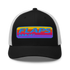 Flaps 15 trucker aviation hat with colorful logo, black front panels and mesh back for a comfortable fit.
