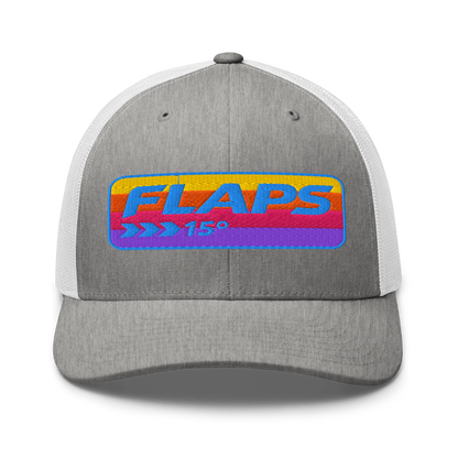 Flaps 15 Trucker Aviation Hat with colorful logo and mesh back for comfort and style.
