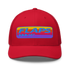 Flaps 15 Trucker Aviation Hat in red with colorful logo on a mesh back cap.